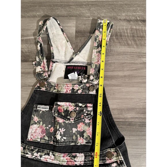 Vintage 80s Not Guilty Girls Floral Black Overalls Pants S/M READ MORE - Picture 8 of 11